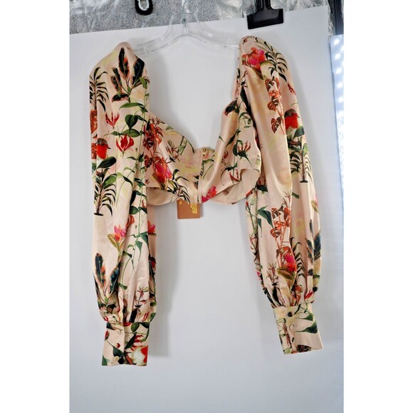 The Brand Label Women Sz L Botanical Floral Print Puff Sleeve Crop Boho Top NWT - Picture 3 of 10